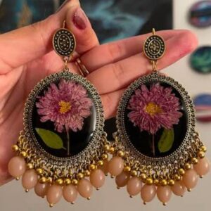 Handmade real flower resin jhumkas