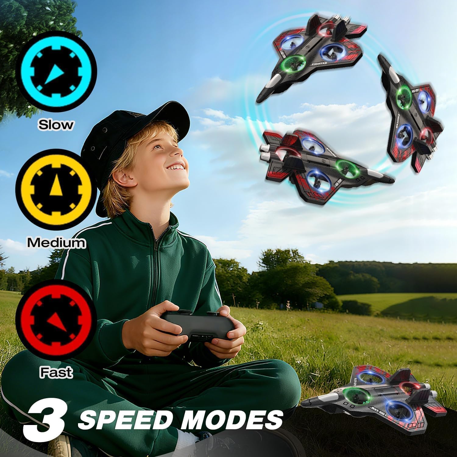 71YnZsG2CLL._SL1500_ Starfighter ZCVTO-Z3 futuristic toy airplane for kids, space fighter aircraft toy model, black and red jet plane toy, action airplane toy for boys and girls, Kartiki Mart