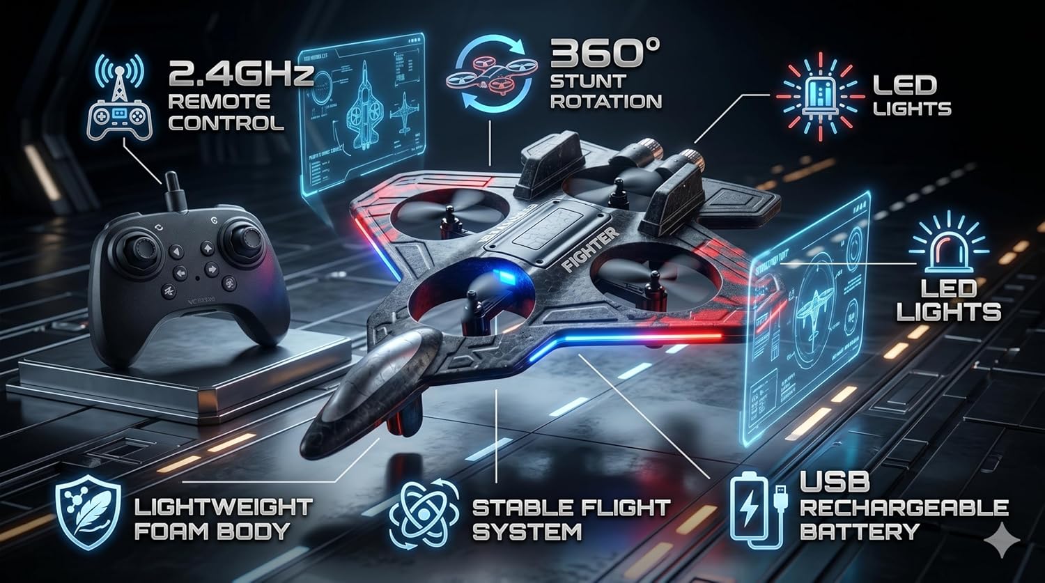 81AZ7YH1uvL._SL1500_ Starfighter ZCVTO-Z3 futuristic toy airplane for kids, space fighter aircraft toy model, black and red jet plane toy, action airplane toy for boys and girls, Kartiki Mart