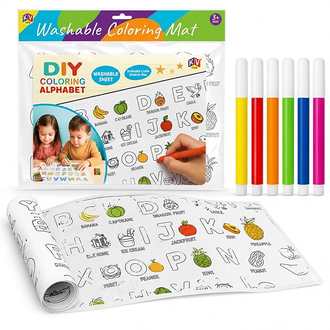 81GM1+2LQ3L._SX679_ (1) Reusable Washable Coloring Mat for Kids, Alphabet Learning Coloring Sheet, Educational Drawing Mat, ABC Coloring Activity Mat, Kids Washable Colouring Cloth, Early Learning Toy for Children 3+ Years