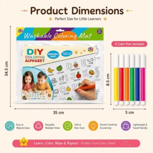 Reusable Washable Coloring Mat for Kids, Alphabet Learning Coloring Sheet, Educational Drawing Mat, ABC Coloring Activity Mat, Kids Washable Colouring Cloth, Early Learning Toy for Children 3+ Years