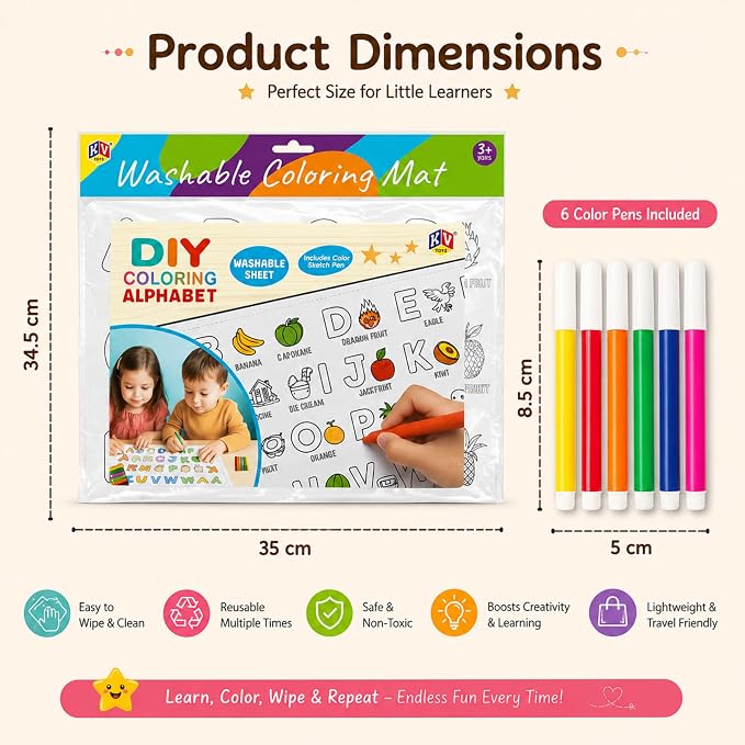 81+MBHYPCSL._SX679_ Reusable Washable Coloring Mat for Kids, Alphabet Learning Coloring Sheet, Educational Drawing Mat, ABC Coloring Activity Mat, Kids Washable Colouring Cloth, Early Learning Toy for Children 3+ Years