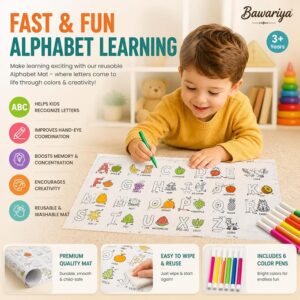 Reusable Washable Coloring Mat for Kids, Alphabet Learning Coloring Sheet, Educational Drawing Mat, ABC Coloring Activity Mat, Kids Washable Colouring Cloth, Early Learning Toy for Children 3+ Years