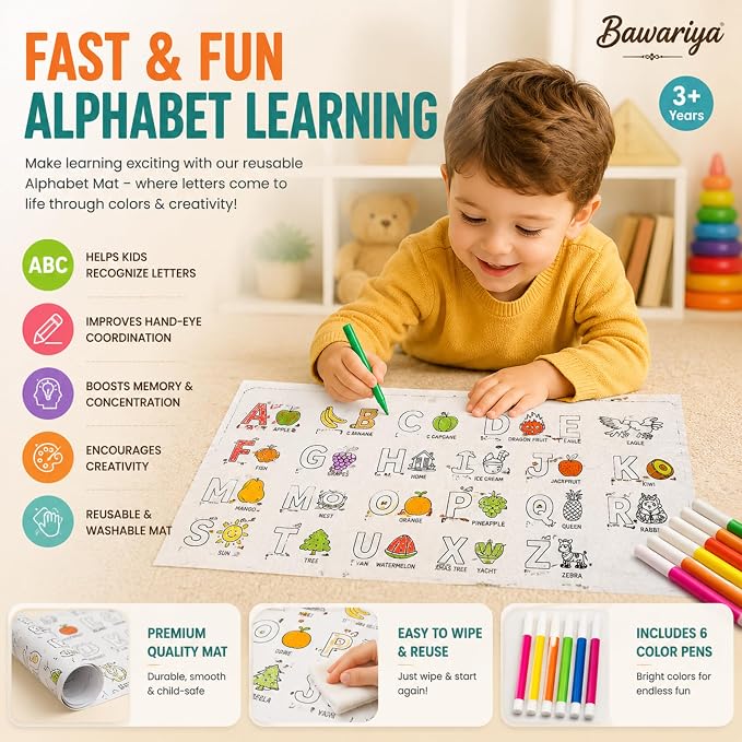 81cm0sxe7-L._SX679_ Reusable Washable Coloring Mat for Kids, Alphabet Learning Coloring Sheet, Educational Drawing Mat, ABC Coloring Activity Mat, Kids Washable Colouring Cloth, Early Learning Toy for Children 3+ Years