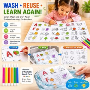 Reusable Washable Coloring Mat for Kids, Alphabet Learning Coloring Sheet, Educational Drawing Mat, ABC Coloring Activity Mat, Kids Washable Colouring Cloth, Early Learning Toy for Children 3+ Years
