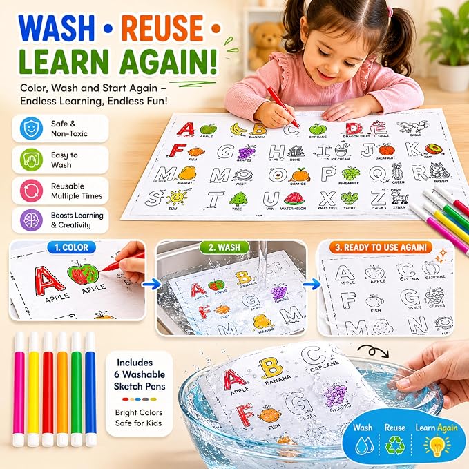 81+edbSCrkL._SX679_ Reusable Washable Coloring Mat for Kids, Alphabet Learning Coloring Sheet, Educational Drawing Mat, ABC Coloring Activity Mat, Kids Washable Colouring Cloth, Early Learning Toy for Children 3+ Years