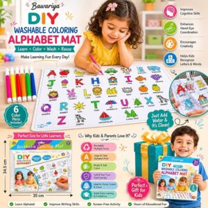 Reusable Washable Coloring Mat for Kids, Alphabet Learning Coloring Sheet, Educational Drawing Mat, ABC Coloring Activity Mat, Kids Washable Colouring Cloth, Early Learning Toy for Children 3+ Years